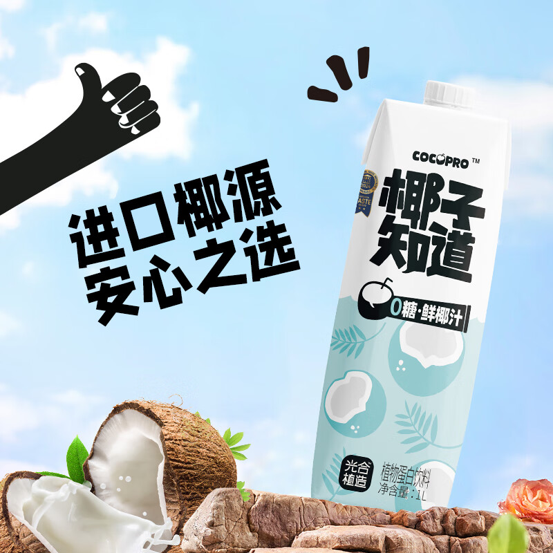 椰子知道 0糖鲜椰汁大瓶装1000ml*6*2箱高清大图