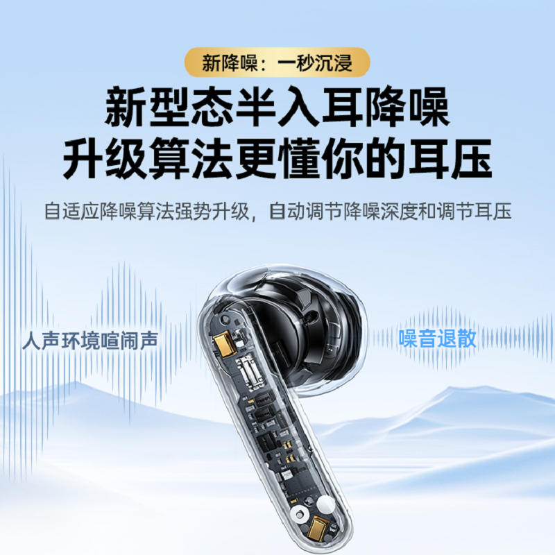绿联H6 Pro+蓝牙耳机半入耳自适应降噪音乐长续航运动无线适用苹果华为小米WS215高清大图