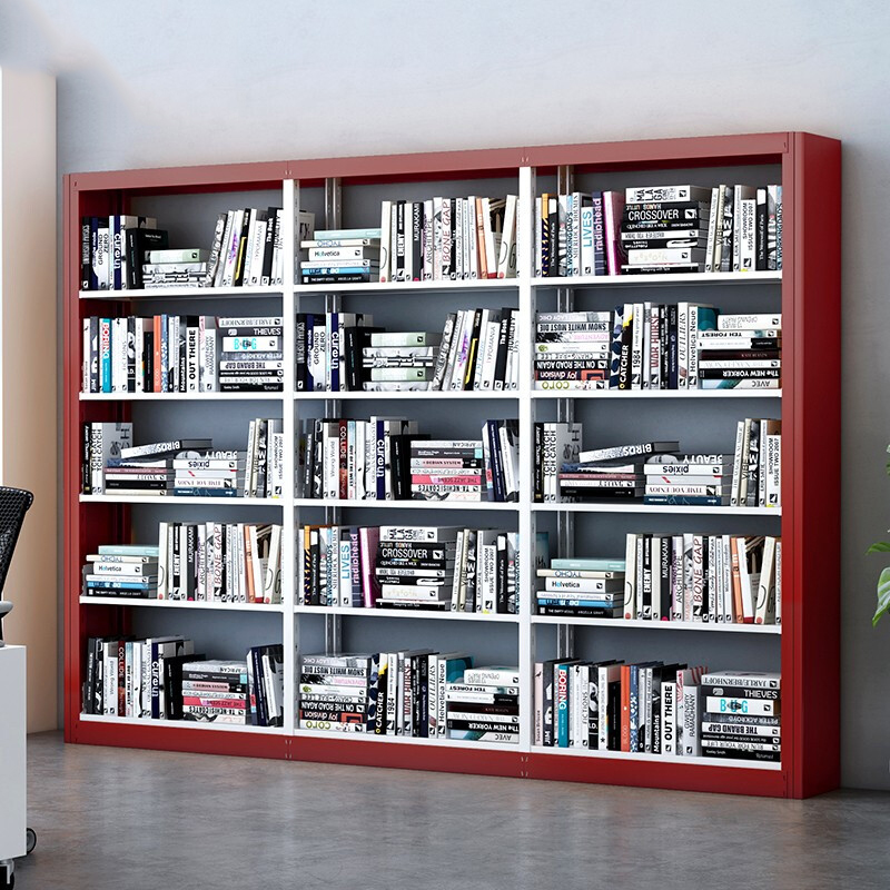 慧采云 钢制单面书架置物架资料架红色一列四组 五层高清大图