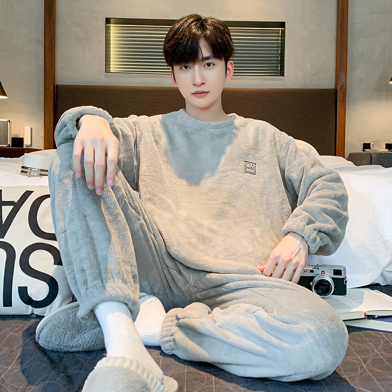 浪莎珊瑚绒男款睡衣男士冬季加绒加厚秋冬款2024新款法兰绒家居服