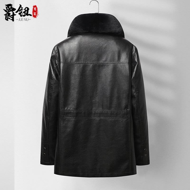 BaLuoShang中老年皮衣男加绒加厚皮夹克爸爸冬装外套加肥加大翻毛领保暖棉衣棉衣图片
