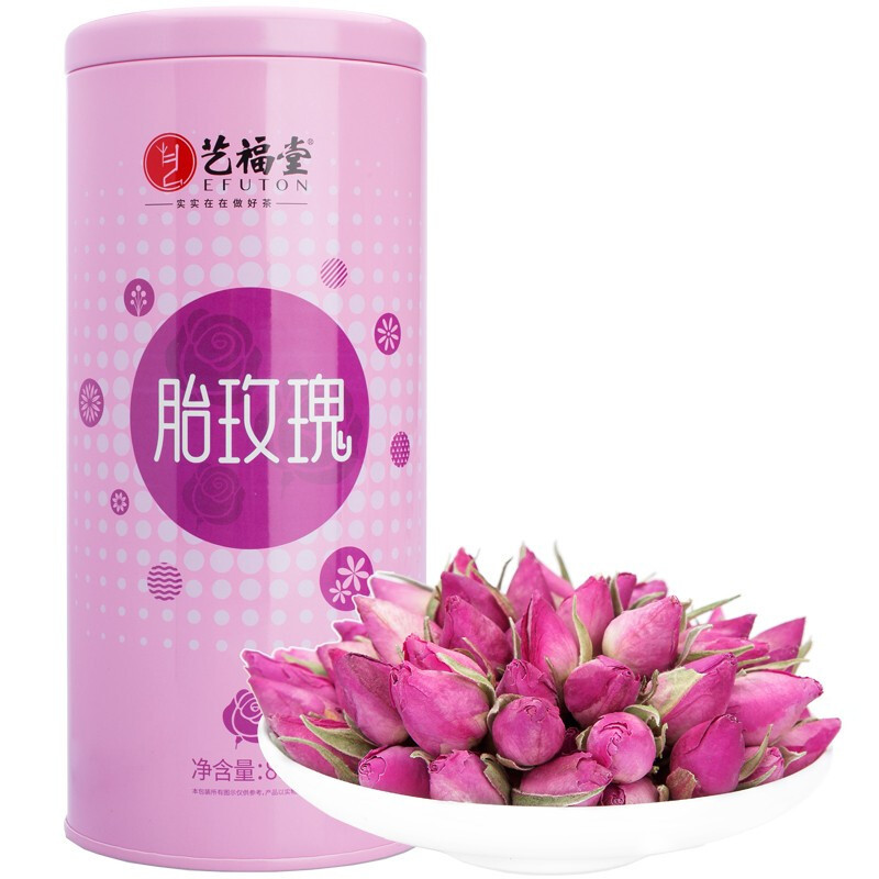 艺福堂茶叶花草茶 胎玫瑰花茶 重瓣无硫送女友送母亲节日礼物 可配菊花茶泡水喝的组合80g