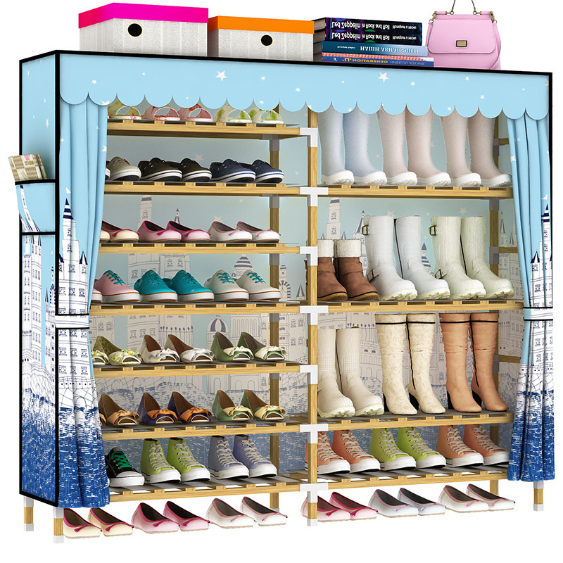 简易鞋架实木多层宿舍女家用口防尘牛津布鞋柜大容量组装经济型定制