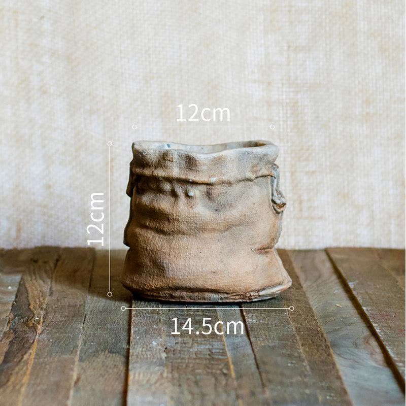 美帮汇水泥麻布口袋花盆花篮花器种植绿植北欧INS创意花园装饰 水泥造型布袋花器(小)底部有孔 大图片