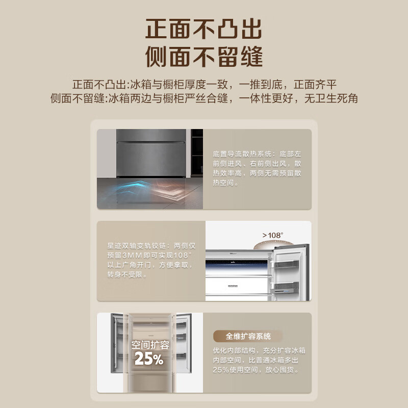 容声BCD-515W60FZGAK玄墨锦515升WILL养鲜自动制冰双系统三循环60CM平嵌法式四门冰箱一级能效变频风冷高清大图