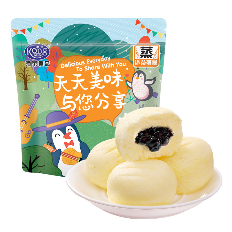 港荣蒸蛋糕蓝莓味325克网红零食小吃营养早餐食品小面包糕点心