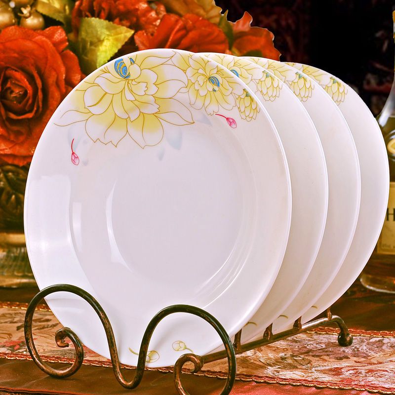 苏宁放心购8英寸陶瓷汤盘4个6个装盘子碟子餐盘深盘圆形盘牛排盘餐具