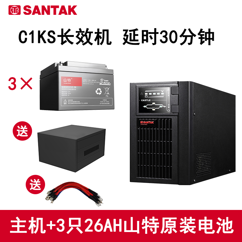 山特（SANTAK）UPS不间断电源C1KS在线式1000VA/800W主机+山特电池 长延时30分钟