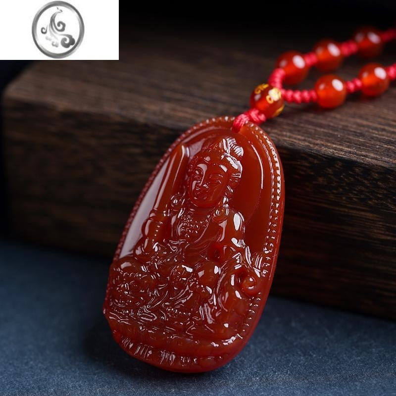 jimi红玛瑙吊坠十二生肖属兔本命年守护文殊菩萨男女项链