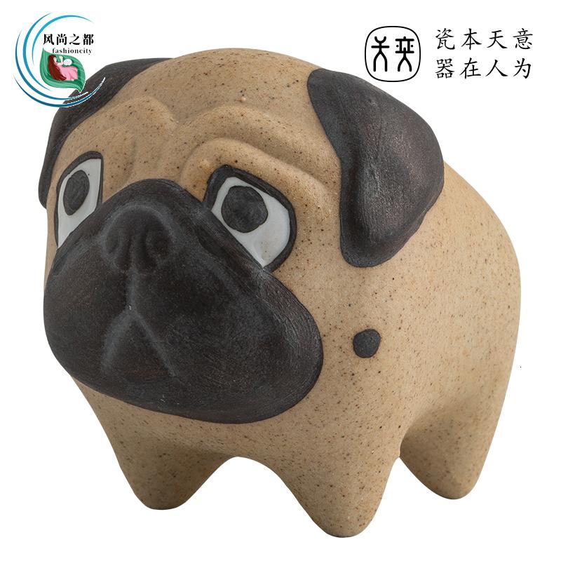 巴哥犬腊肠可爱创意狗狗桌面陶瓷摆件装饰品女生送男朋友生日 三维工匠 呆萌-(巴哥)高清大图