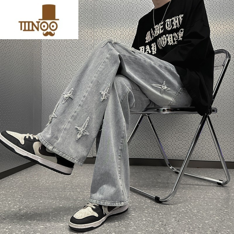 YANXU黄泥色牛仔裤男款直筒oversize男生裤子夏季潮牌痞帅微喇Xi裤z高清大图