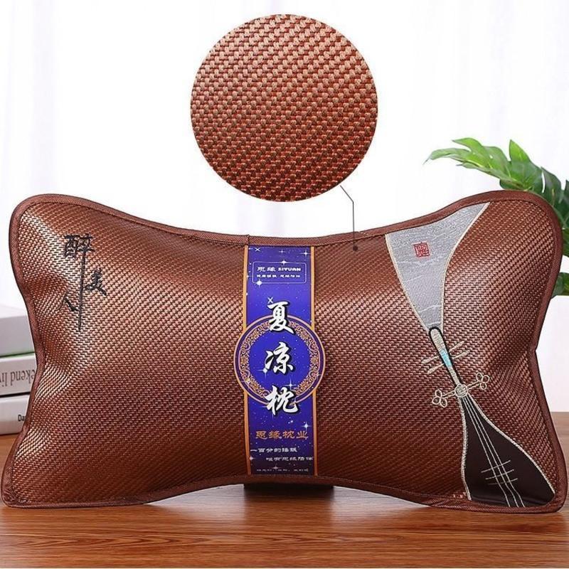 冰藤刺绣醉美人棕色55x34cm 夏季枕头单只装 枕套 枕芯夏季凉枕头一对