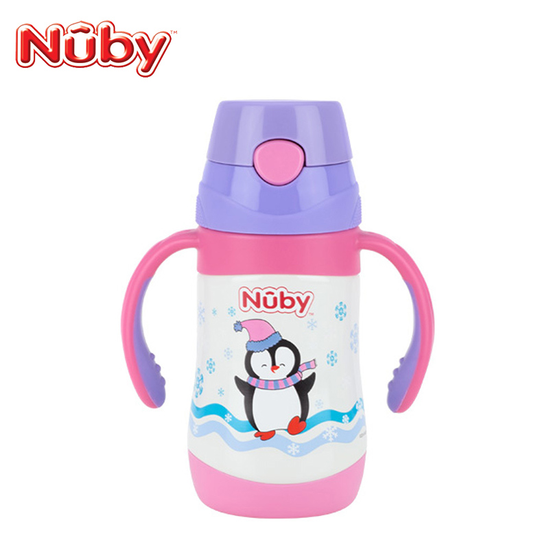 努比(Nuby)不锈钢按键式真空保温吸管杯 280ml(企鹅)
