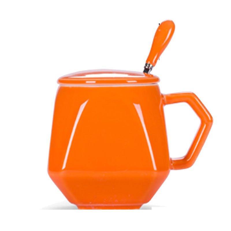 哲飞家居 杯子水杯咖啡杯情侣杯马克杯带盖勺简约创意陶瓷杯可爱早餐杯生活日用家居器皿家居日用
