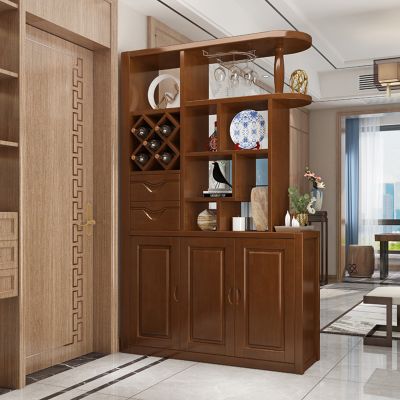 青木川 中式实木酒柜隔断柜间厅柜1.2米入户玄关柜客厅进门口红酒柜装饰柜双面屏风置物柜鞋柜一体门厅柜 胡桃色【120x40x200cm】