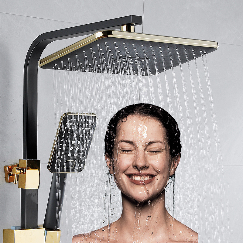 海澳德 德国冷热花洒套装磨砂黑色金色家用卫生间淋浴水龙头全铜花洒
