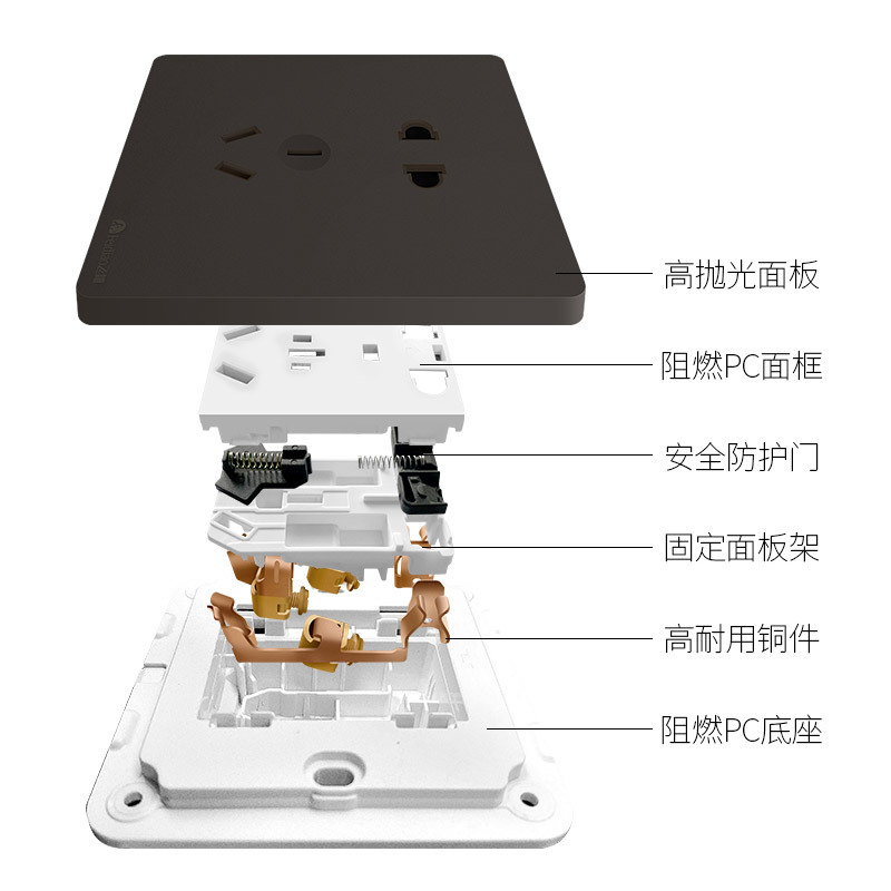 飞雕(FEIDIAO)开关插座面板86型家用墙壁五孔插座电源开关面板 雅佳灰 一开多