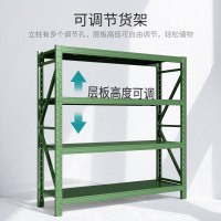 尔迈 仓储货架置物架货物仓库钢制中型展架 2*2*0.5m 300kg/层 军绿色