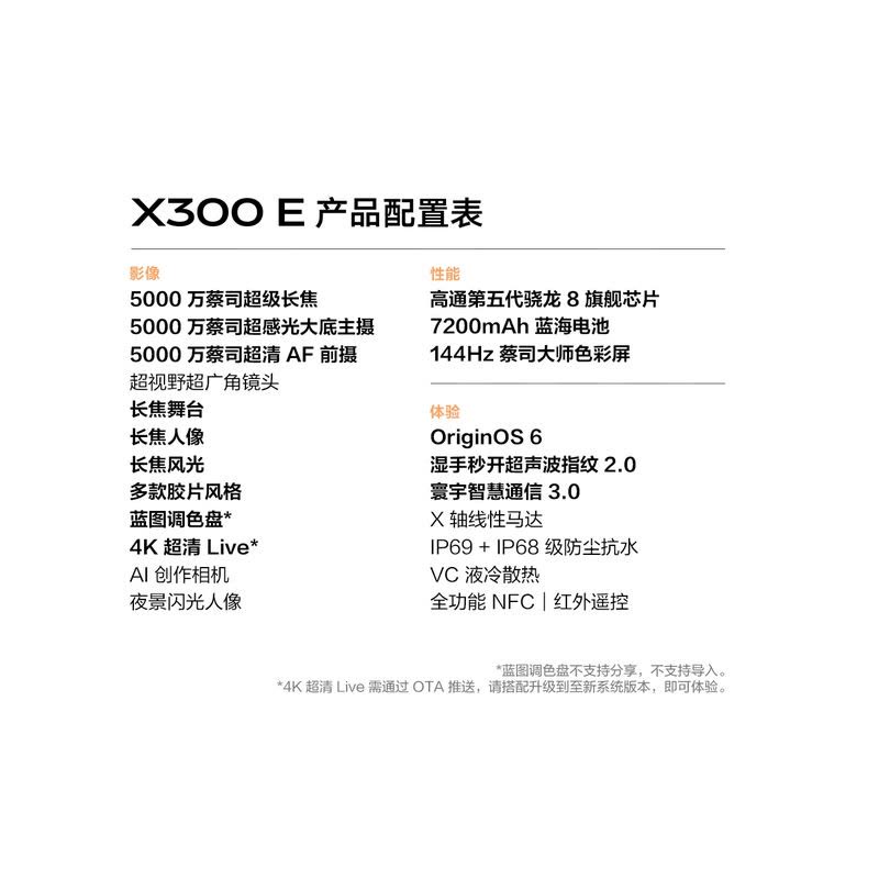 vivo X300 E 12GB+256GB 月光白 骁龙8 蓝图调色盘 4K超清Live 蔡司级长焦 7200mAh电池 5G手机图片