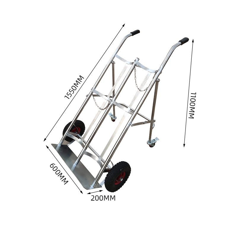 臻远ZY-C14气瓶车不锈钢手推车氧气乙炔瓶手推车 304不锈钢双瓶带支架高清大图