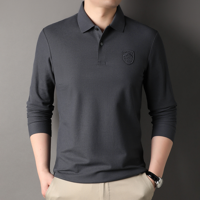 品牌全棉透气时尚潮polo翻领男士长袖t恤2023年秋款纯色男装体恤