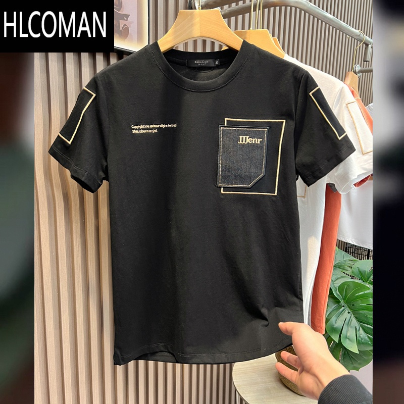 HLCOMAN简约短袖T恤男士2025夏季新款高级感潮牌ins潮流百搭体恤半袖上衣