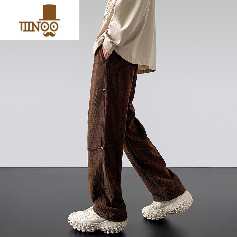 YANXU灯芯绒休闲长裤男士新款垂感直筒拖地宽松潮牌流男生卫裤子高清大图