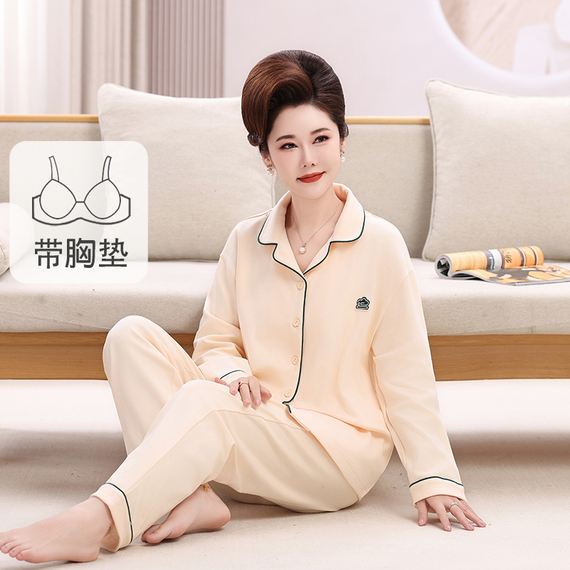 浪莎妈妈睡衣夏季2025新款女士中老年大码春秋款可外穿家居服套装