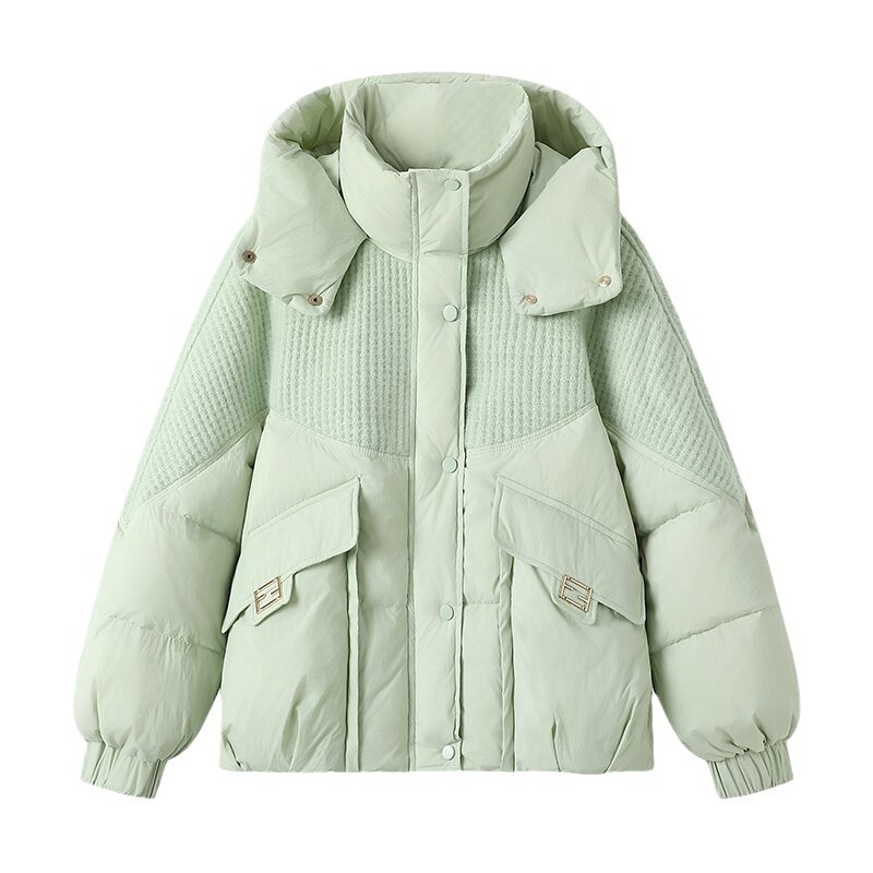 2025年冬季女款小个子短款加厚宽松棉衣棉服时尚保暖连帽外套高清大图