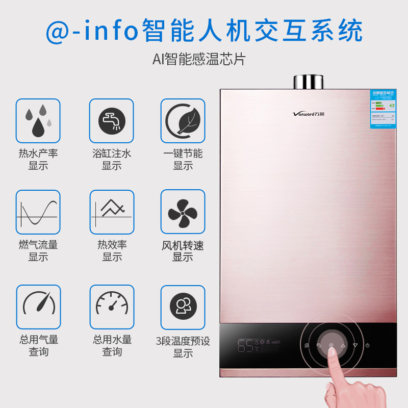 天然气 万和燃气热水器家用天然气16升智能恒温强排式节能