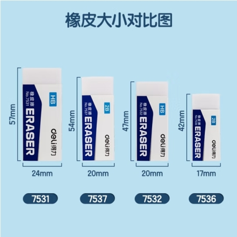 得力学生橡皮擦干净易擦少屑 中考高考文具学习美术绘画办公专用白色2B橡皮擦30块装 7537