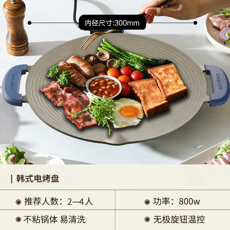 荣事达钛涂层电烤盘煎烤盘家用多功能烤肉盘圆形烤肉烧烤不易粘锅高清大图