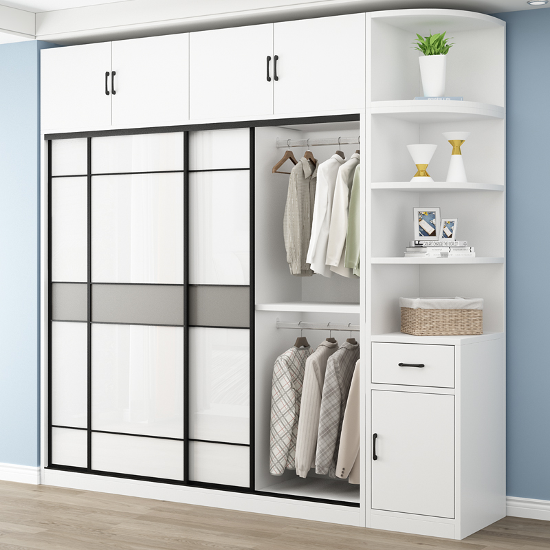 推拉衣柜家用卧室简约现代小户型移柜实木儿童衣橱收纳储物柜