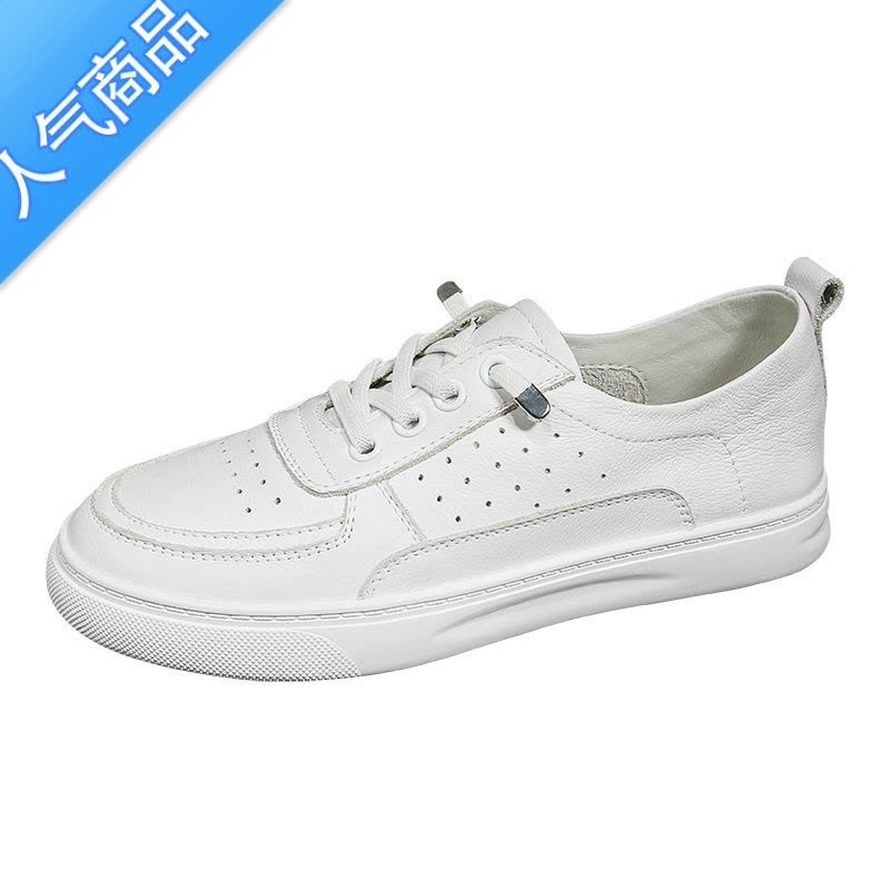 SUNTEK头层小白鞋子女2023夏季新款透气平底运动休闲女鞋百搭韩版板图片