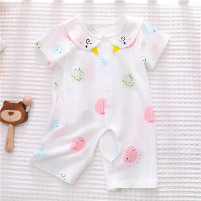 婴儿连体衣短袖无骨夏季薄款男女宝宝夏装哈衣爬服初新生儿睡衣服 A2137 星球开裆哈衣 粉圈 80码,5-10个月宝宝