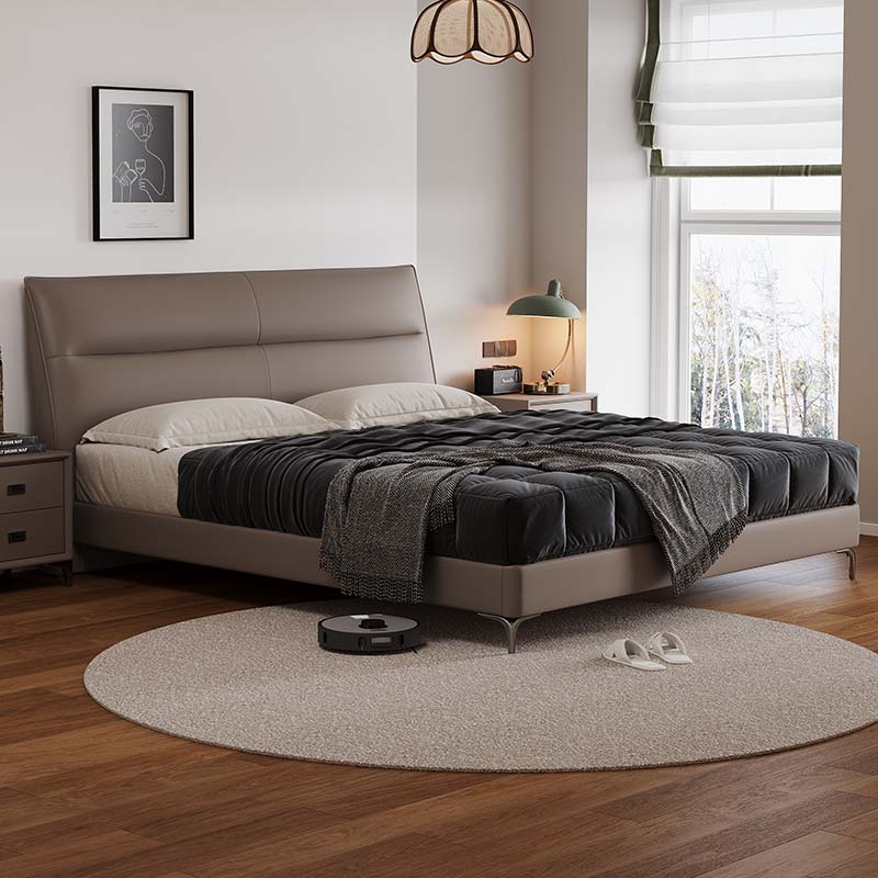 欧先生高脚实木现代极简真皮双人软靠包主卧次卧室真皮床1.5米1.8米婚床高清大图