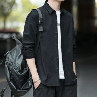 跨洋(KUAYANG)男装2020春季新款衬衫男时尚潮流百搭纯色翻领开衫简约衬衣外套