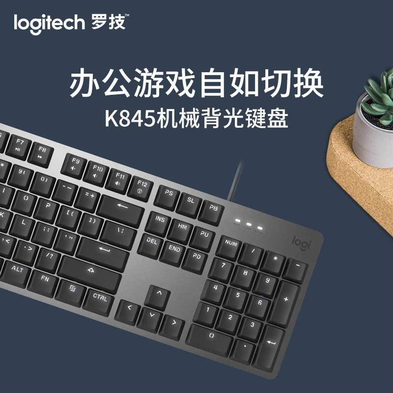 [自营官方旗舰店]罗技K845 机械键盘 有线键盘 游戏办公键盘 全尺寸 单光 黑色 TTC轴 茶轴