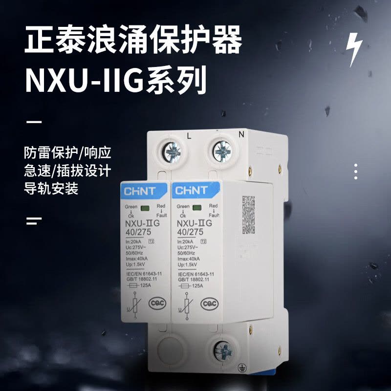 正泰 浪涌保护器NXU-ⅡG 40kA/385V 1P防雷电涌家用电源防雷击避雷器 单位:个 货期:3个工作日图片