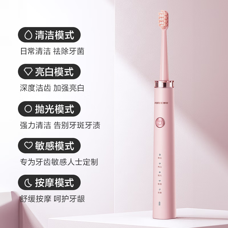 飞科博锐电动牙刷快充成人PT1701樱花粉高清大图