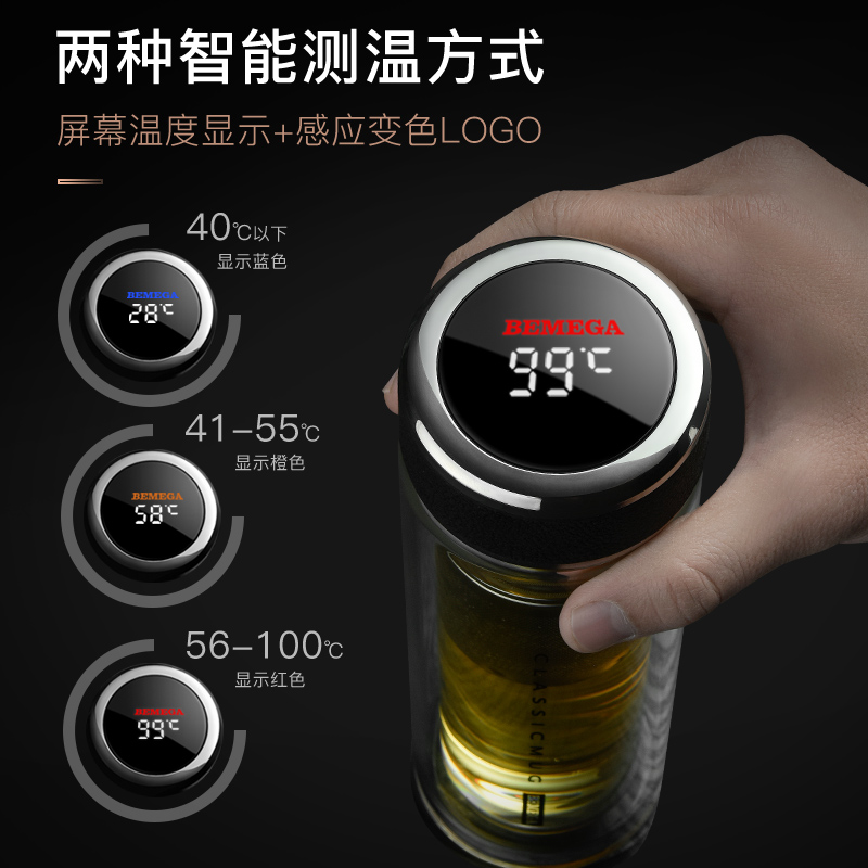 智能双层玻璃杯男女茶水分离泡茶杯便携隔热水杯子 优雅白高清大图