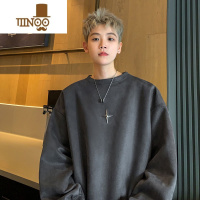 YANXU美式复古卫衣男潮牌百搭宽松休闲外套绒套套百X闲 XL 深灰色