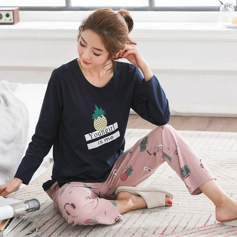 睡衣女秋纯棉长袖卡通韩版加肥加大码200斤胖MM超大号家居服春夏M建议80-100斤