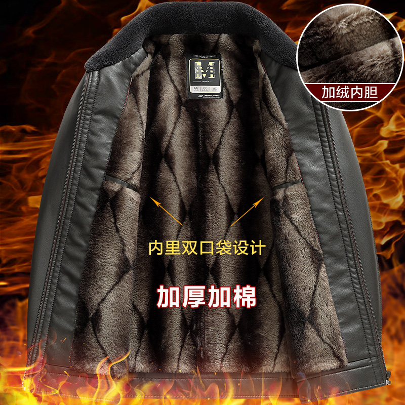 啄木鸟爸爸冬装外套中年加绒加厚皮衣服男中老年人皮毛一体皮夹克高清大图