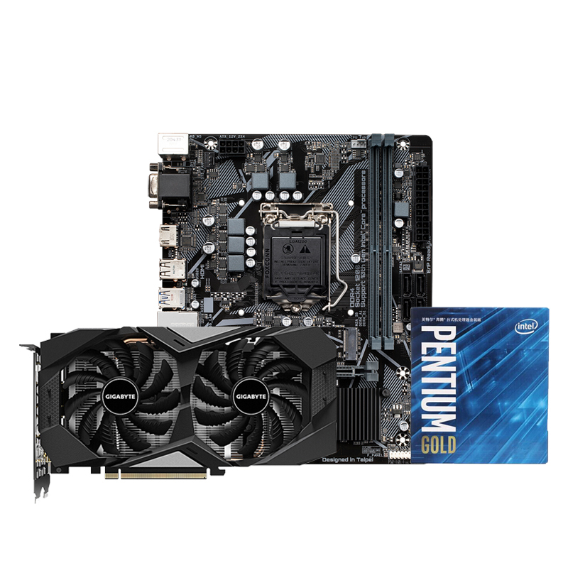技嘉H410M H V2主板+INTEL奔腾G6400 CPU+技嘉GV-N1660SUPER OC-6GD显卡 套装