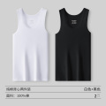 花花公子男士背心100%纯棉全棉内穿打底跨栏二道内衣吸汗老头衫D纯 XXXL适合170-190斤 黑色+白色