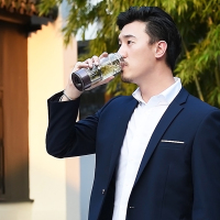 万象U158L茶水分离泡茶杯男士大容量单层玻璃杯家用休闲茶道水杯410ML