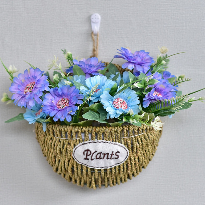 弹痕园艺用品田园编墙面壁挂装饰弹痕花篮藤编仿真干花花篮套装欧式创意手工花盆湖蓝色花篮 蓝色波斯菊大 价格图片品牌报价 苏宁易购艾迪瑞园艺用品专营店