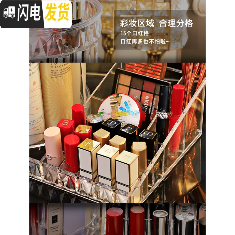三维工匠化妆品收纳盒透明旋转桌面非亚克力梳妆台口红护肤品置物架高清大图