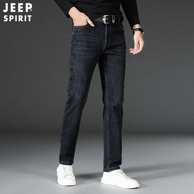 JEEP SPIRIT春秋季新款男士商务修身牛仔裤休闲宽松九分长裤.